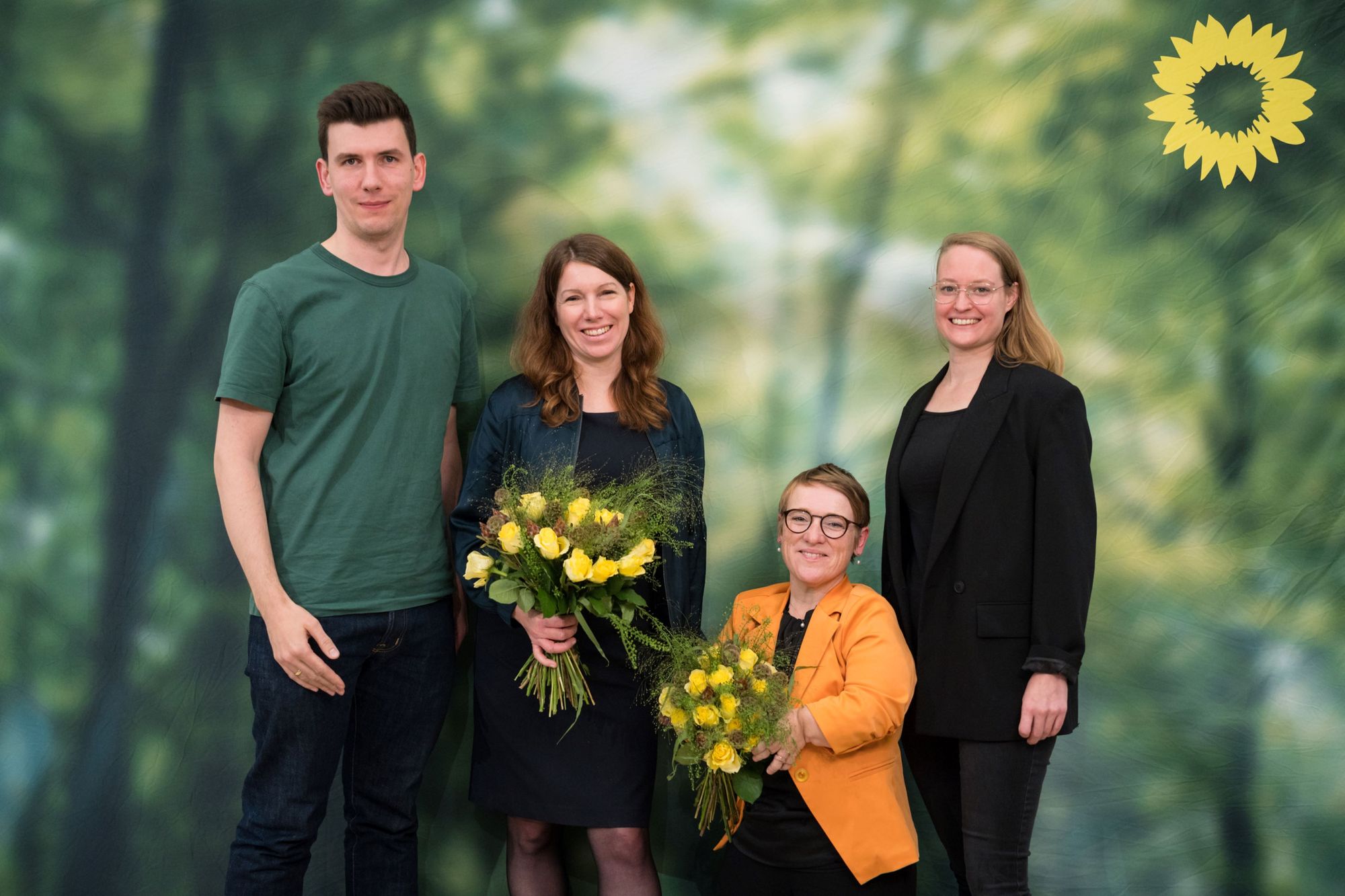 Ein Foto von Marc Kirsch (Kreisvorsitzender, Dr. Anna Christmann, Simone Fischer, Amelie Montigel (Kreisvorsitzende)